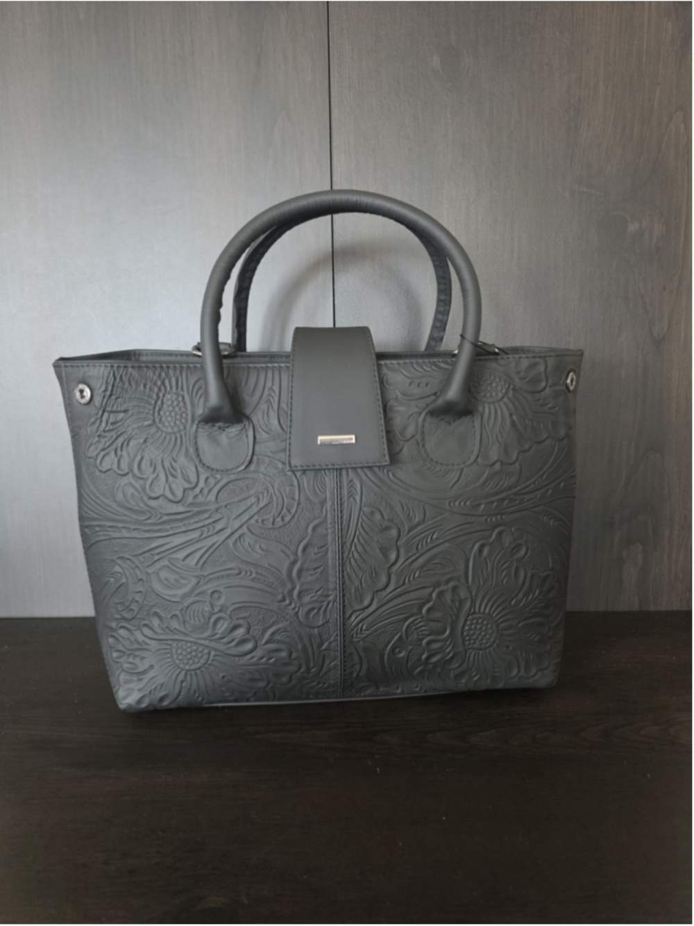 Black Floral Embossed Tooled Artisan LEATHER Hobo Bag Purse Crossbody - Picture 8 of 16